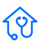Blue house outline with heart and stethoscope for Beyond Behavior ABA and Learning Center.